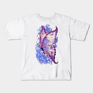 Beautiful white and blue butterfly painted with novel flower technique Kids T-Shirt